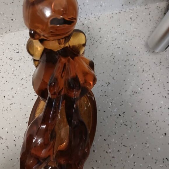 Vintage LE Smith Amber Glass Girl with Geese Figurine 7 1/2" & 5 3/4 Blown Glass - Picture 5 of 6